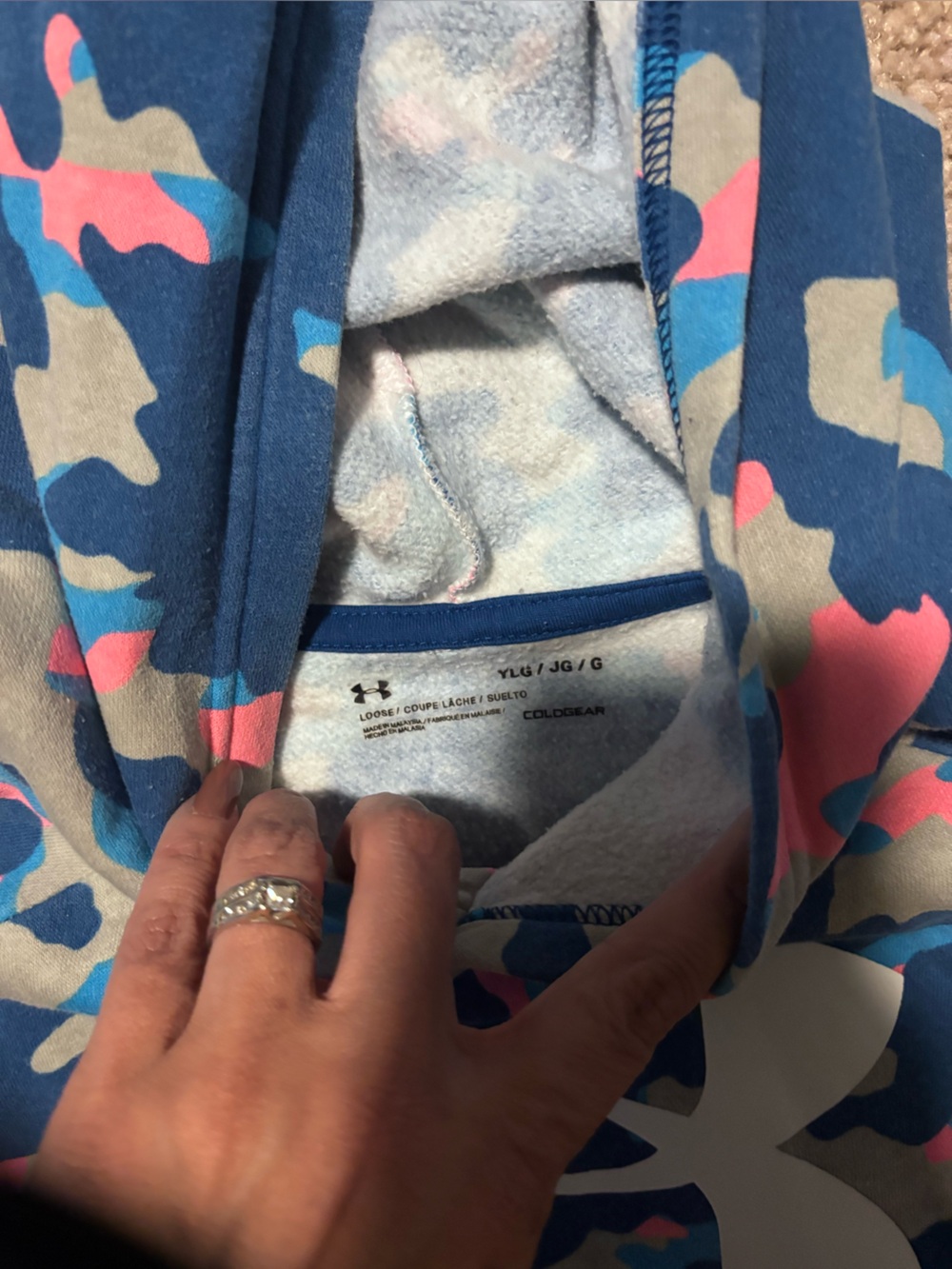 Under Armour Women’s Blue and Pink Camo Teddy Fleece Jacket